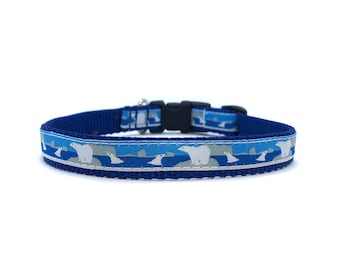 5/8 or 3/4 Inch Wide Dog Collar with Adjustable Buckle or Martingale in Polar Bears