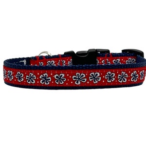 5/8 or 3/4 Inch Wide Dog Collar with Adjustable Buckle or Martingale in Navy Flower image 1