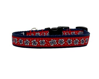 5/8 or 3/4 Inch Wide Dog Collar with Adjustable Buckle or Martingale in Navy Flower