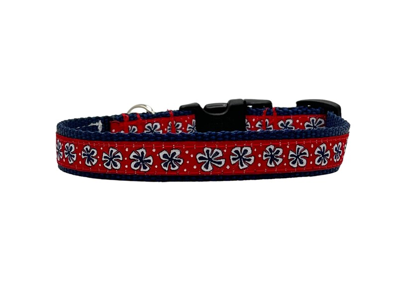 5/8 or 3/4 Inch Wide Dog Collar with Adjustable Buckle or Martingale in Navy Flower image 1