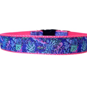 1 Inch Wide Dog Collar with Adjustable Buckle or Martingale in Sea Life