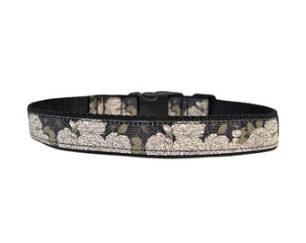 1 Inch Wide Dog Collar with Adjustable Buckle or Martingale in Halloween Web Flowers