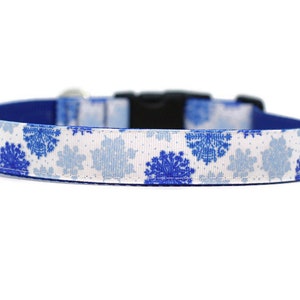 1 Inch Wide Dog Collar with Adjustable Buckle or Martingale in Winter Snow