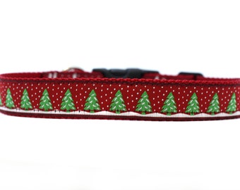 1 Inch Wide Dog Collar with Adjustable Buckle or Martingale in Christmas Trees