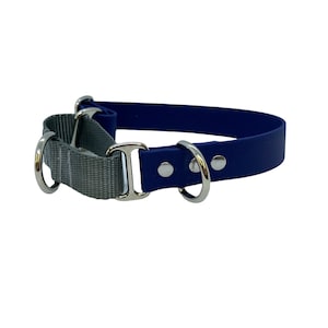 1" Wide Biothane Nylon Webbing Loop Hybrid Martingale with Silver Nickel Hardware