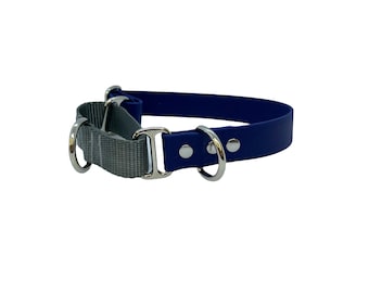 1" Wide Biothane Nylon Webbing Loop Hybrid Martingale with Silver Nickel Hardware