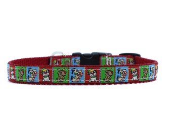 5/8 or 3/4 Inch Wide Dog Collar with Adjustable Buckle or Martingale in Christmas Puppy