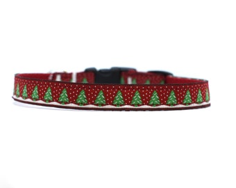 5/8 or 3/4 Inch Wide Dog Collar with Adjustable Buckle or Martingale in Christmas Tree