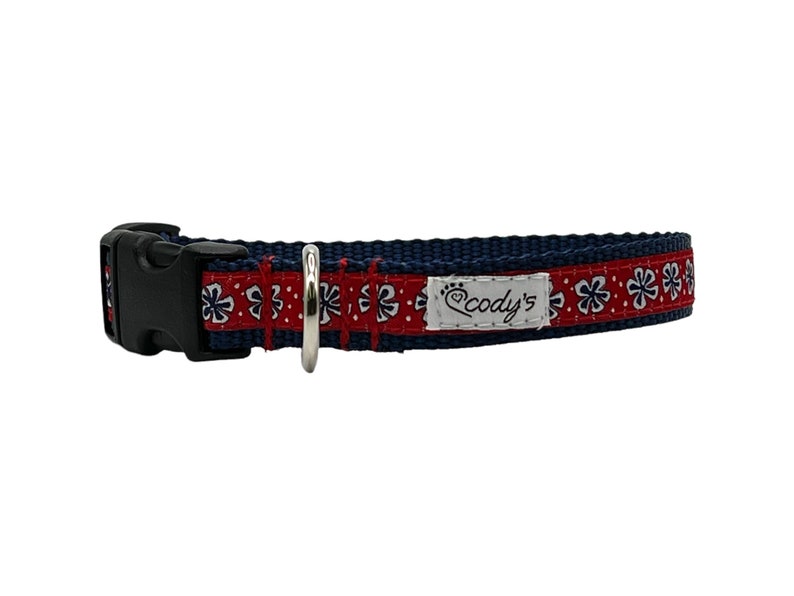 5/8 or 3/4 Inch Wide Dog Collar with Adjustable Buckle or Martingale in Navy Flower image 2
