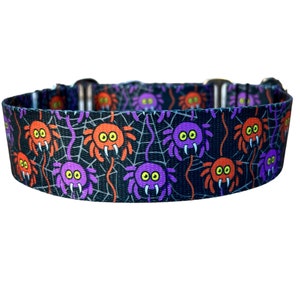 Wide 1 1/2 inch Adjustable Buckle or Martingale Dog Collar Halloween Bats