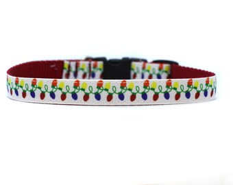 5/8 or 3/4 Inch Wide Dog Collar with Adjustable Buckle or Martingale in Holiday Lights