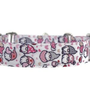 Wide 1 1/2 inch Adjustable Buckle or Martingale Dog Collar in Valentine Gnomes