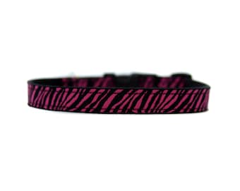 5/8 or 3/4 Inch Wide Dog Collar with Adjustable Buckle or Martingale in Pink Zebra