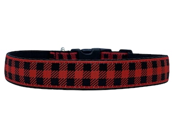 1 Inch Wide Dog Collar with Adjustable Buckle or Martingale in Buffalo Plaid