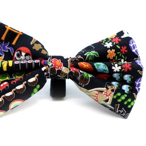 Bow Tie for Dog Collar attaches with hook-and-loop fastener Hawaiian