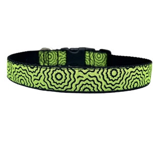 1 Inch Wide Dog Collar with Adjustable Buckle or Martingale in Yellow and Black Flowers image 1