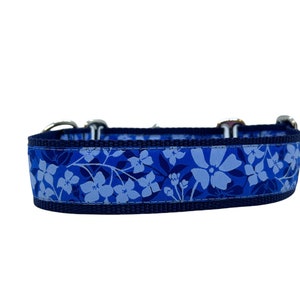Wide 1 1/2 inch Adjustable Buckle or Martingale Dog Collar in Blue Blooms