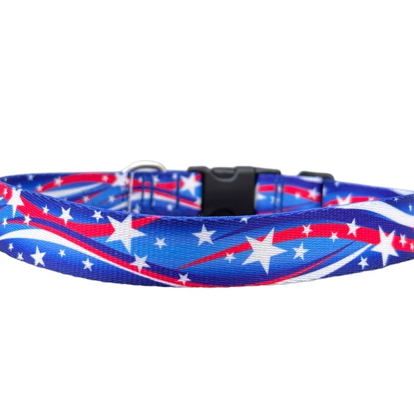 1 Inch Wide Dog Collar with Adjustable Buckle or Martingale in Patriotic Swirls