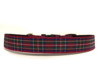 5/8 or 3/4 Inch Wide Dog Collar with Adjustable Buckle or Martingale in Royal Stewart