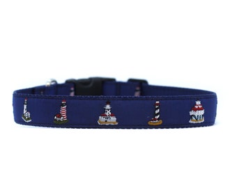 1 Inch Wide Dog Collar with Adjustable Buckle or Martingale in Light Houses