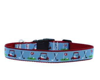 1 Inch Wide Dog Collar with Adjustable Buckle or Martingale in Golf Day in Blue