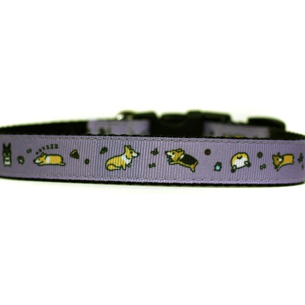 Corgi 5/8 or 3/4 Wide Dog Collar with Adjustable Buckle or Martingale in an Exclusive Design in Purple