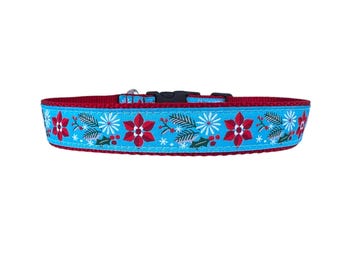2,5 cm brett hundhalsband med justerbart spänne eller martingale i julstjärna