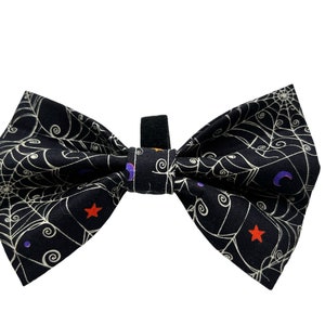 Bow Tie for Dog Collar attaches with hook-and-loop fastener Spider Web