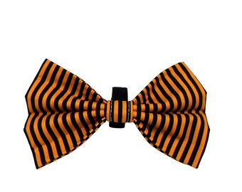 Bow Tie for Dog Collar attaches with hook-and-loop fastener Halloween Stripe Black and Orange