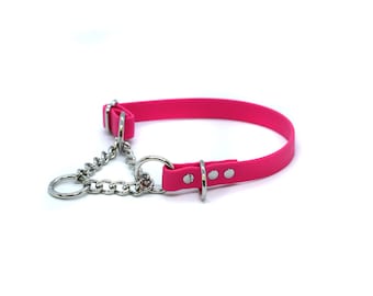 5/8" Wide Biothane Collar Silver Chain Martingale