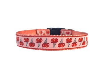 1 Inch Wide Dog Collar with Adjustable Buckle or Martingale in Cherries