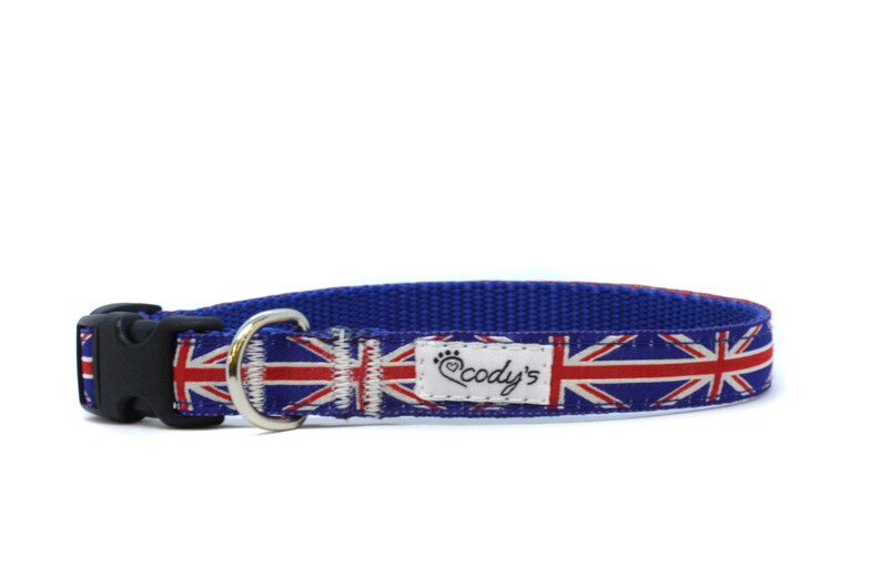 5/8 or 3/4 Inch Wide Dog Collar with Adjustable Buckle or Martingale in Union Jack image 2