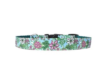 5/8 or 3/4 Inch Wide Dog Collar with Adjustable Buckle or Martingale in Sea Turtles