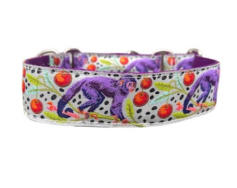 Wide 1 1/2 inch Adjustable Buckle or Martingale Dog Collar in Monkeys