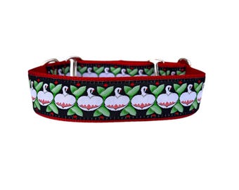 Breites 3,5 cm verstellbares Schnalle oder Martingale Hundehalsband in Schwan