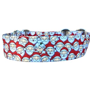 Wide 1 1/2 inch Adjustable Buckle or Martingale Dog Collar in Santa