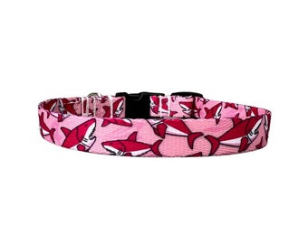 5/8 Inch Wide Dog Collar with Adjustable Buckle or Martingale in Sharks