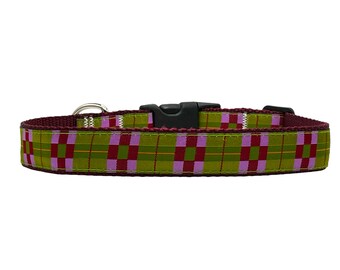 1 Inch Wide Dog Collar with Adjustable Buckle or Martingale in Olive and Wine
