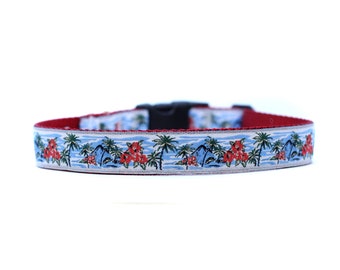 1 Inch Wide Dog Collar with Adjustable Buckle or Martingale in The Tropics