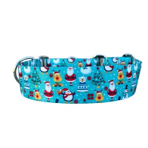 Wide 1 1/2 inch Adjustable Buckle or Martingale Dog Collar in Santa n Friends