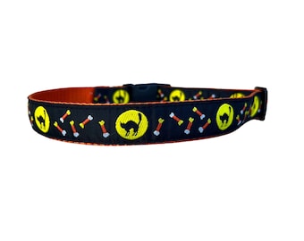 1 Inch Wide Dog Collar with Adjustable Buckle or Martingale in Halloween Night