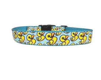 1 Inch Wide Dog Collar with Adjustable Buckle or Martingale in Rubber Ducks