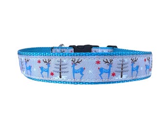 1 Inch Wide Dog Collar with Adjustable Buckle or Martingale in Reindeer