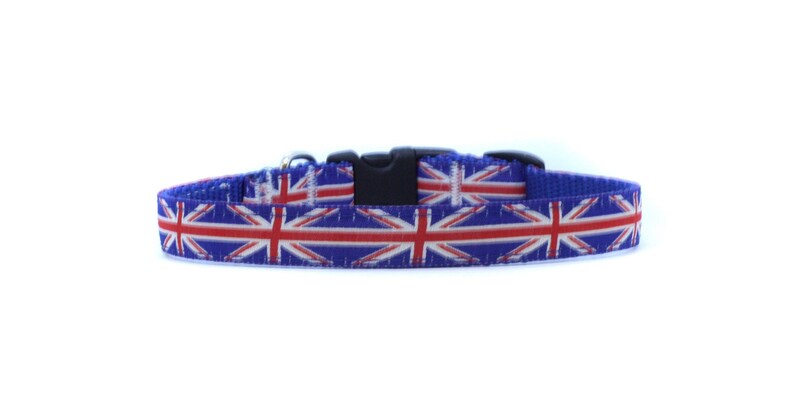 5/8 or 3/4 Inch Wide Dog Collar with Adjustable Buckle or Martingale in Union Jack image 1