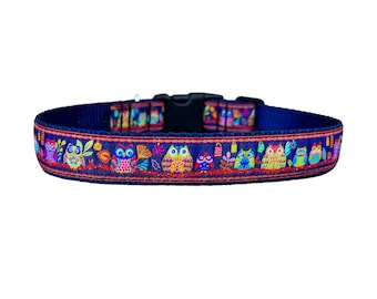 1 Inch Wide Dog Collar with Adjustable Buckle or Martingale in Owls