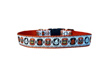 5/8 or 3/4 Inch Wide Dog Collar with Adjustable Buckle or Martingale in Spooky Faces