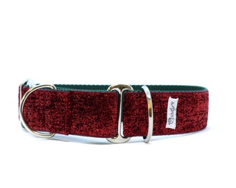 Wide 1 1/2 inch Adjustable Buckle or Martingale Dog Collar in Red and Green Glitter
