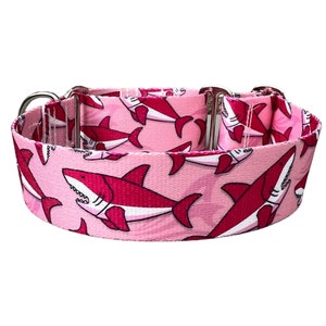 Wide 1 1/2 inch Adjustable Buckle or Martingale Dog Collar in Sharks image 1