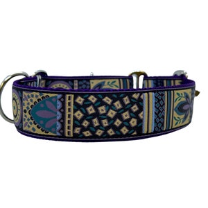 Wide 1 1/2 inch Adjustable Buckle or Martingale Dog Collar in Purple Bits image 1