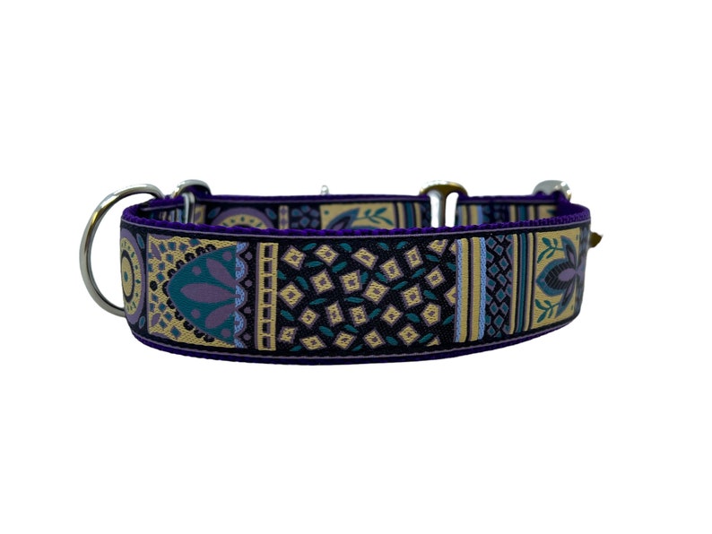 Wide 1 1/2 inch Adjustable Buckle or Martingale Dog Collar in Purple Bits image 1